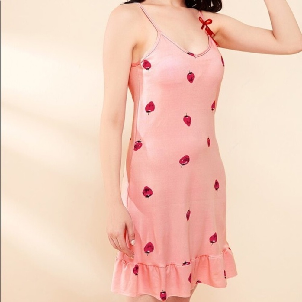 New Pink Strawberry Ruffle Cami Nightgown​ - Picture 3 of 6